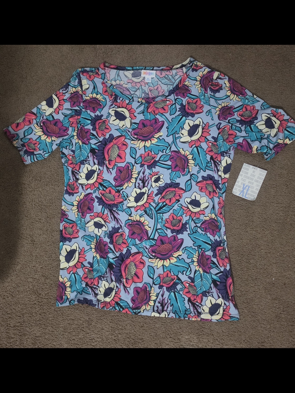 LuLaRoe Floral Tee in Light Blue, Pink & Teal